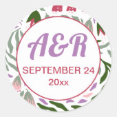 Bunte Boho Folklore Blume Rundrahmen Hochzeit Runder Aufkleber (Vorderseite)