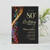 Bunte Bokeh 80. Geburtstagsparty Einladung (Stehend Vorderseite)