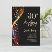 Bunte Bokeh 90. Geburtstagsparty Einladung (Stehend Vorderseite)