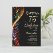 Bunte Bokeh Überraschung 75. Geburtstagsparty Einladung (Stehend Vorderseite)
