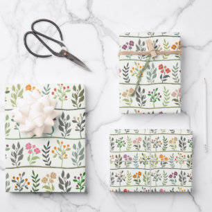 Bunte botanische Rhapsodie Florale Silhouette Geschenkpapier Set