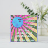 Bunte Bowling Birthday Party Einladung Retro 80er (Stehend Vorderseite)