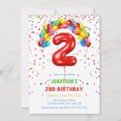 Bunte Bright Confetti Balloons 2. Geburtstag Einladung (Vorderseite)