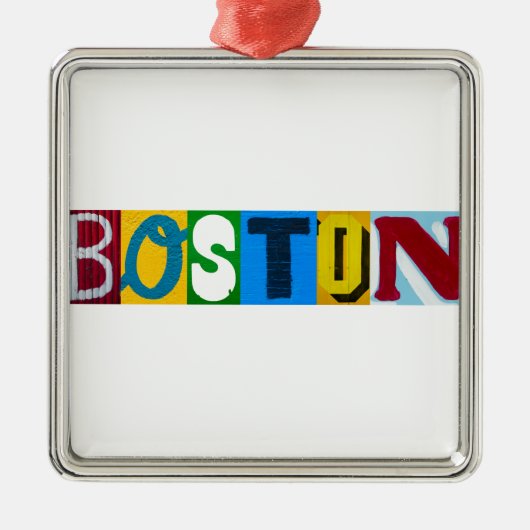 Bunte Buchstaben Bostons Silbernes Ornament (Vorne)