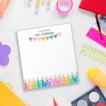 Bunte Buntstifte Notiz von der Lehrerin