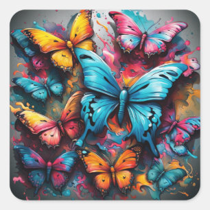 Bunte Butterfliege Quadratischer Aufkleber