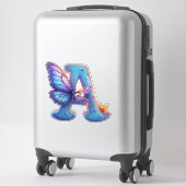 Bunte Butterflies auf hellblauem Buchstaben A sitz Aufkleber (Koffer)