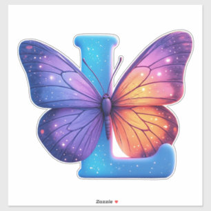 Bunte Butterflies auf hellblauem Buchstaben L sitz Aufkleber