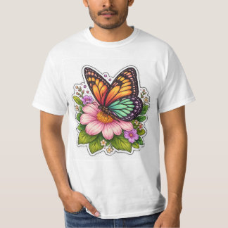 Bunte Butterfly auf Blumen-Bilddarstellung Natur T-Shirt