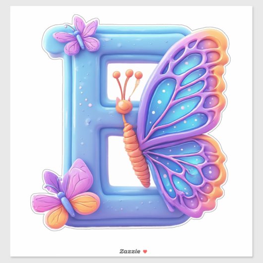 Bunte Butterfly auf hellblauem Buchstaben B Aufkleber (Blatt)