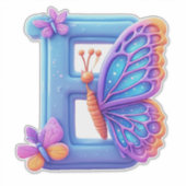 Bunte Butterfly auf hellblauem Buchstaben B Aufkleber (Vorderseite)