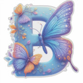 Bunte Butterfly auf hellblauem Buchstaben B Aufkleber (Vorderseite)