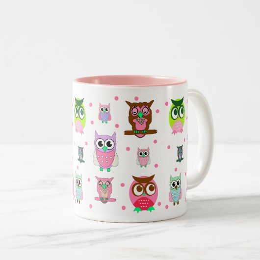 Bunte Cartoon-Eulen-Tasse Zweifarbige Tasse (VorderseiteRechts)