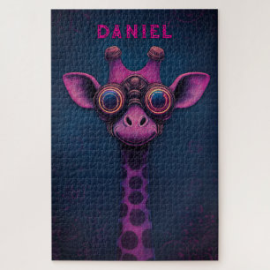 Bunte Cartoon-Giraffe mit Steampunk-Brille Puzzle