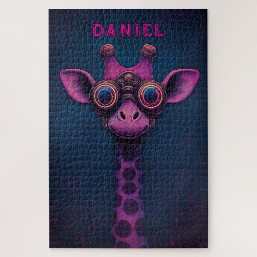 Bunte Cartoon-Giraffe mit Steampunk-Brille Puzzle (Vertikal)