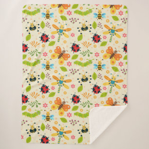 Bunte Cartoon-Insekten mit Blumen und Blättern Sherpadecke