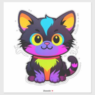 Bunte Cartoon-Katze mit Neonfarben Aufkleber