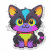 Bunte Cartoon-Katze mit Neonfarben Aufkleber (Vorderseite)