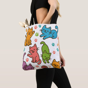 Bunte Cartoon-Katzen-Tragetasche – Cute & Spielend Tasche