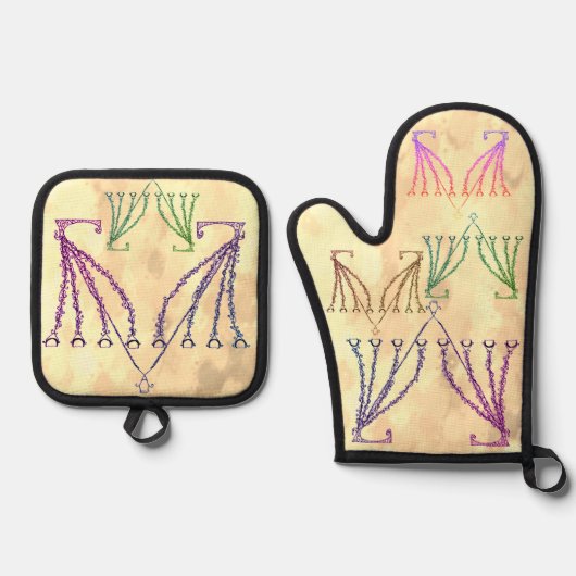 Bunte Chanukah / Hanukkah Ofenhandschuh & Topflappen-Set (Vorderseite)