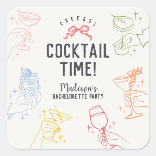 Bunte Cocktailparty Retro Junggesellinnenabschied Quadratischer Aufkleber