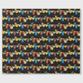 Bunte Cocktails auf schwarzem Einwickelpapier Geschenkpapier (Flach)