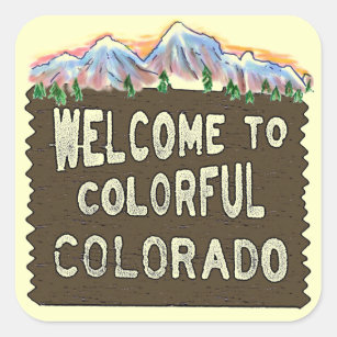 Bunte Colorado-Willkommensschildgebirgsaufkleber Quadratischer Aufkleber