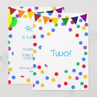 Bunte Confetti Dots and Balloons 2. Geburtstag Einladung