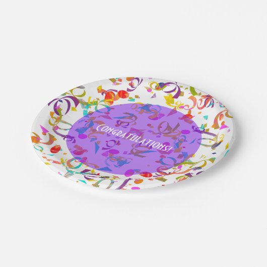 Bunte Confetti-Wurf-Grafik Pappteller (Schrägansicht)