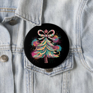 Bunte Coquette-Weihnachtsbaum-Preppy-Pink-Weihnach Button