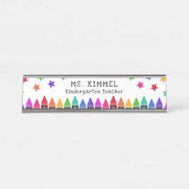 Bunte Crayons & Stars Lehrer Name Schreibtischnamensplakette
