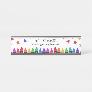 Bunte Crayons & Stars Lehrer Name Schreibtischnamensplakette