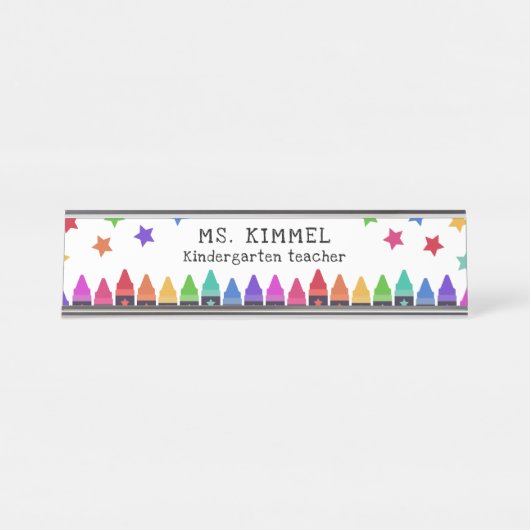 Bunte Crayons & Stars Lehrer Name Schreibtischnamensplakette (Vorderseite )