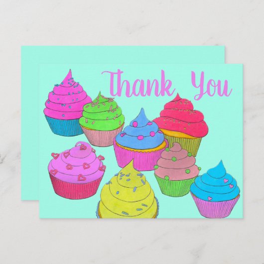 Bunte Cupcakes Danke 2 Postkarte (Vorne/Hinten)