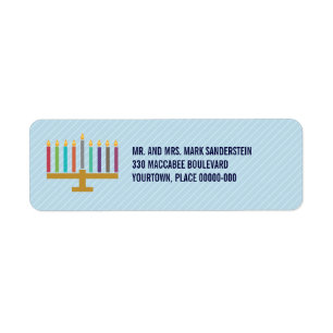 Bunte cyan-blaue Menorah Chanukka Rücksendeadress
