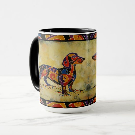 Bunte Dackel-Tasse, Dackel-Liebhaber-Geschenke Tasse (Vorderseite Links)