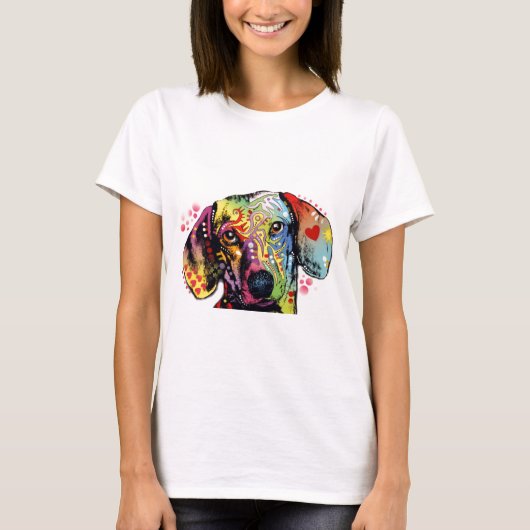 bunte Dackelkunst T-Shirt (Vorderseite)
