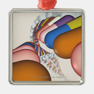 Bunte Darstellung eines DNS-Stranges Silbernes Ornament