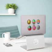 Bunte dekorierte Ostereier Aufkleber (Laptop auf Schreibtisch)