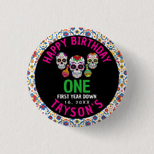 Bunte Día-Zucker-Schädel-1.-Geburtstagsfeier Button