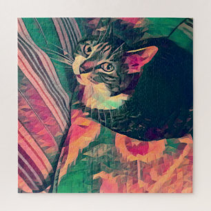 Bunte digitale Abbildung kleine getigerte Katze au Puzzle