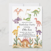 Bunte Dinosaurier 5. Geburtstagsparty Einladung (Vorderseite)