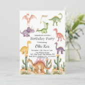 Bunte Dinosaurier 5. Geburtstagsparty Einladung (Stehend Vorderseite)