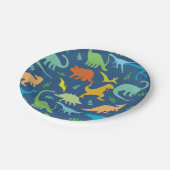 Bunte Dinosaurier Pappteller (Schrägansicht)