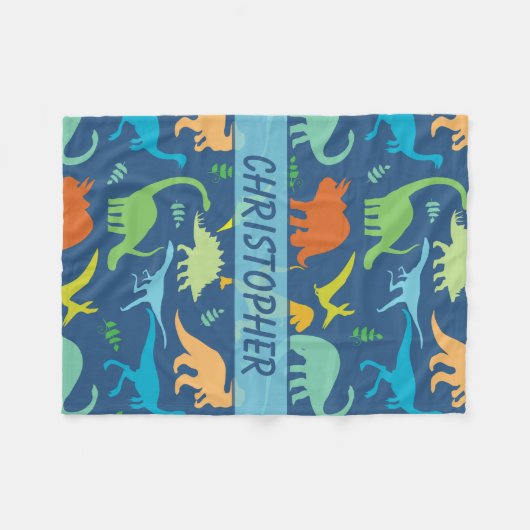 Bunte Dinosaurier personalisiert Fleecedecke (Vorderseite (Horizontal))