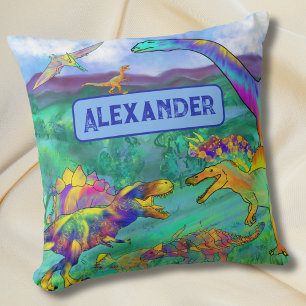 Bunte Dinosaurier Personalisierter Name Kissen
