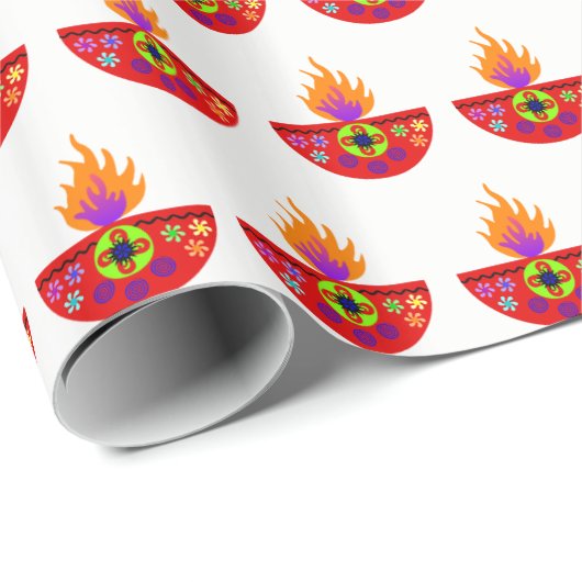 Bunte Diwali Lampe Diya Geschenkpapier (Rolleneckpunkt)