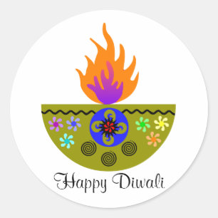Bunte Diwali Lampe Diya Runder Aufkleber