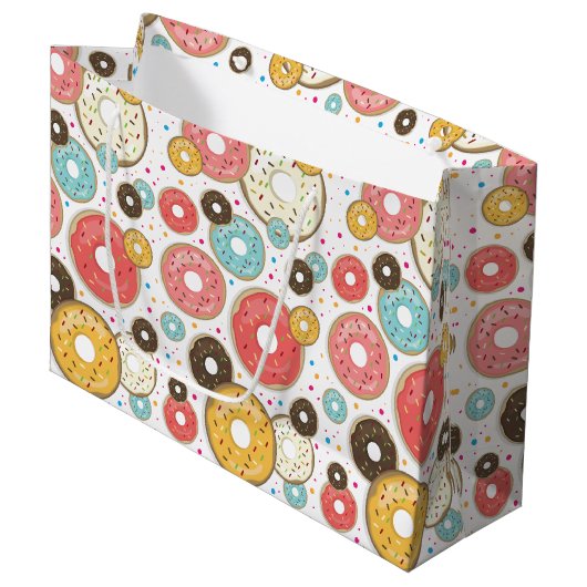 Bunte Donuts-Muster Große Geschenktüte (Vorderseite Schrägansicht)