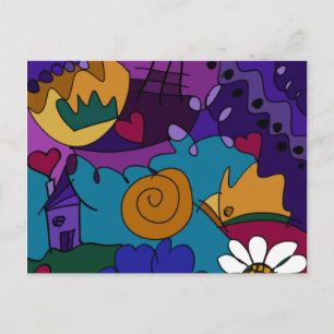Bunte Doodle-Kunst-Spaß-Einzigartige Postkarte